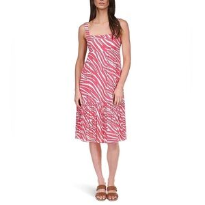 Michael‎ Kors Soft Zebra Midi Dress viscose Red Size S MSRP $175